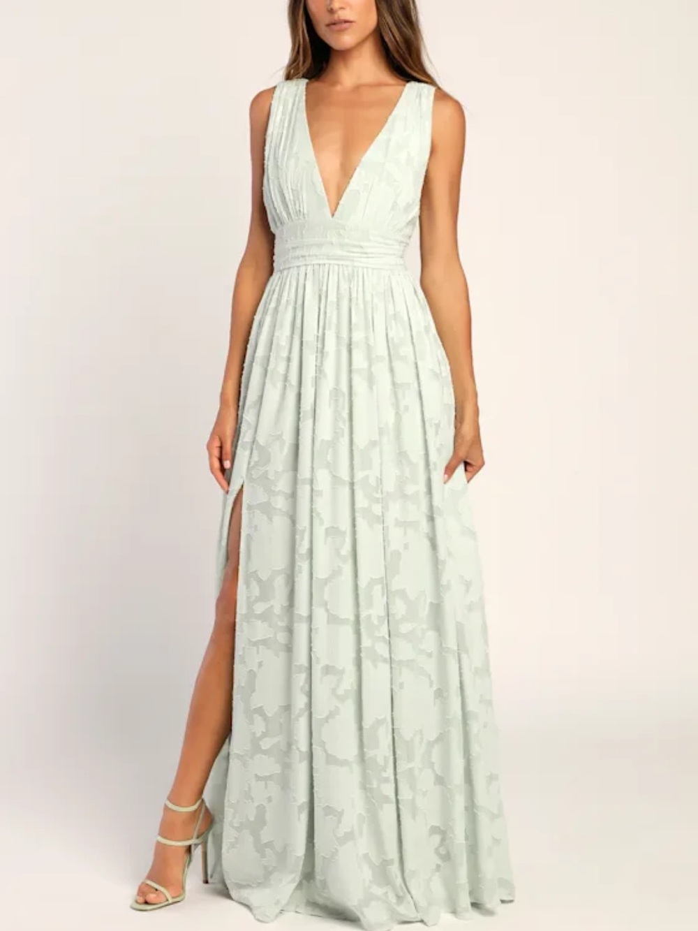 Lulu's Pale Mint Plunge V-Neck Maxi Dress with Side Slit